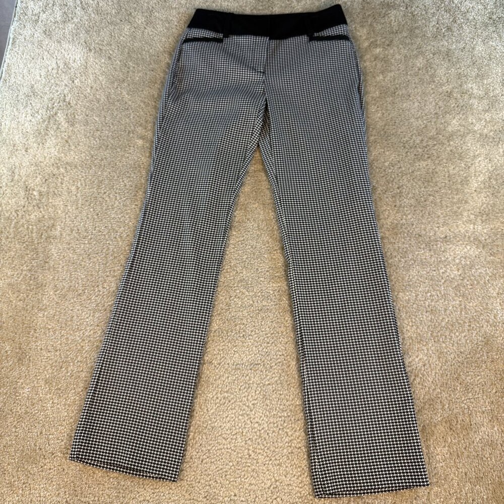 7th Avenue Design Studio NY&Co Bootcut Dress Pants Sz 0 Black White Stretch F534